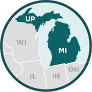small zoomed out map of the michigan area at a state level